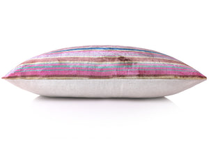 Colorful Striped Velvet Pillow – 16x16 Handmade Ikat Throw Cushion