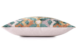 Emerald Gold Ikat Velvet Pillow – 16x16 in
