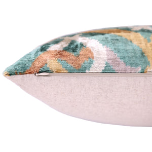Emerald Gold Ikat Velvet Pillow – 16x16 in