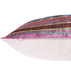 Colorful Striped Velvet Pillow – 16x16 Handmade Ikat Throw Cushion