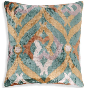 Emerald Gold Ikat Velvet Pillow – 16x16 in