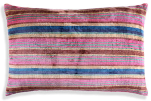 Handmade Striped Velvet Pillow – 16x24" Colorful Silk Cushion
