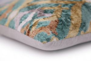Emerald Gold Ikat Velvet Pillow – 16x16 in