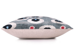 Gray Evil Eye Pattern Silk Velvet Pillow – 16x16 in