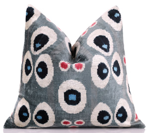 Gray Evil Eye Pattern Silk Velvet Pillow – 16x16 in