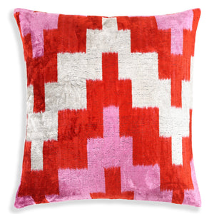 Red & Pink Geometric Velvet Pillow – 16x16