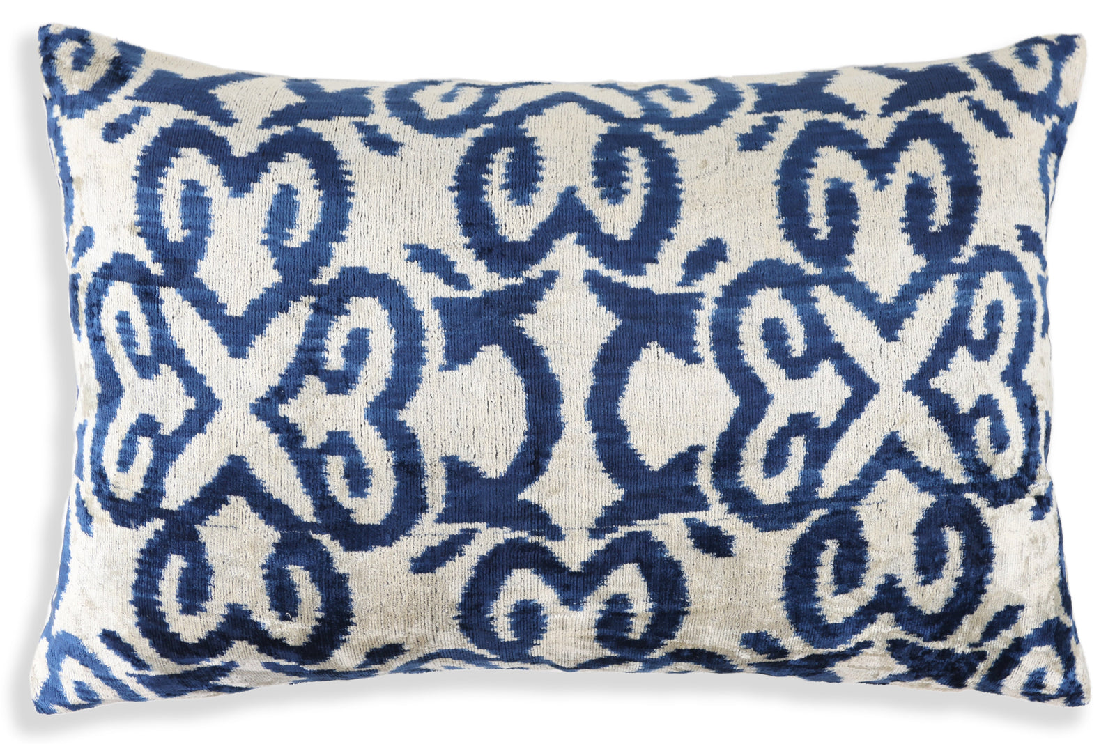 Handmade Navy Ikat Velvet Pillow – 16x24" Silk Accent Cushion