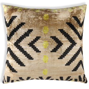 Neutral & Black Tribal Arrow Velvet Throw Pillow – 24x24 in | Handcrafted Silk Cushion