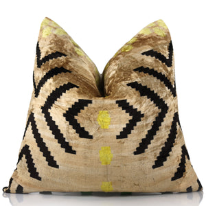 Neutral & Black Tribal Arrow Velvet Throw Pillow – 24x24 in | Handcrafted Silk Cushion