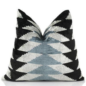 Handmade Black Gray Chevron Velvet Pillow – 16x24 in Luxury Accent