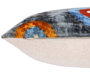Luxury Handmade Velvet Throw Pillow – Handwoven Grey with Multicolor Circle Pattern | 20x20 in | Feather Insert Included
