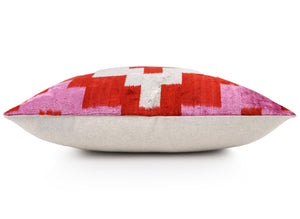 Red & Pink Geometric Velvet Pillow – 16x16