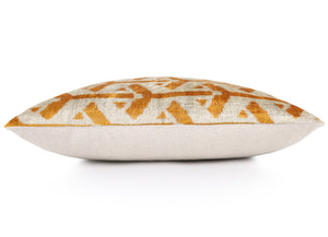 Handmade Velvet Tribal Pillow – 16x24" Gold & Ivory Silk Cushion