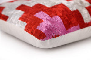 Red & Pink Geometric Velvet Pillow – 16x16