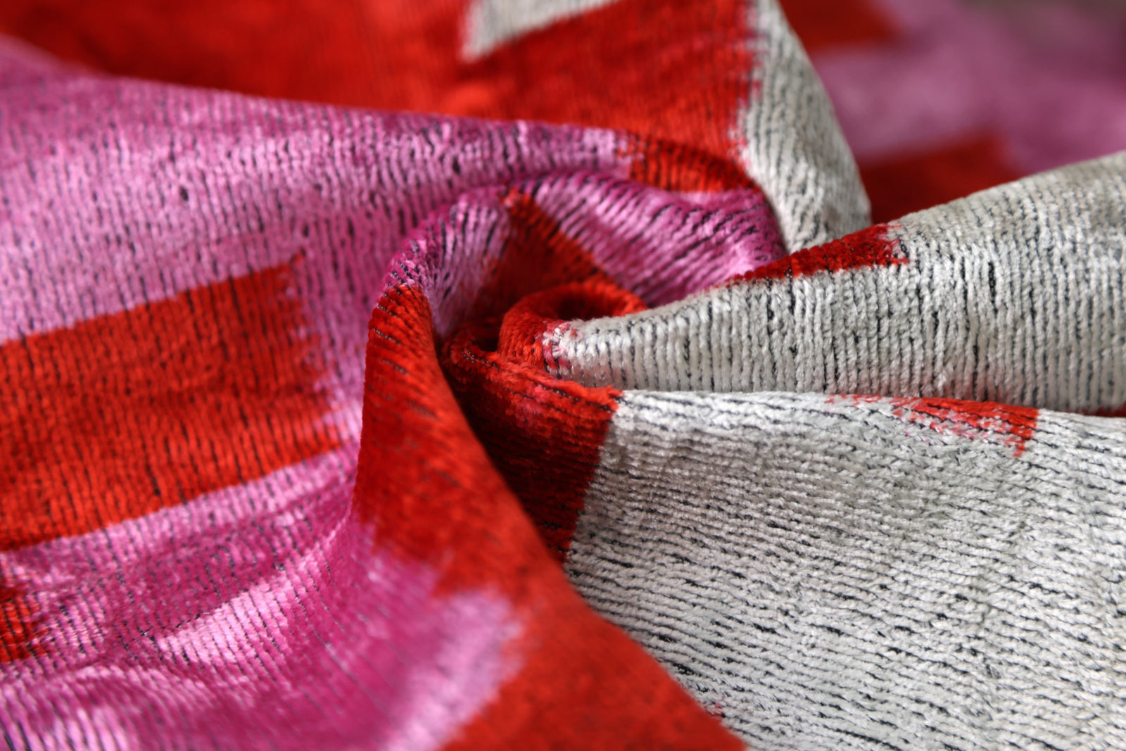 Red & Pink Geometric Velvet Pillow – 16x16