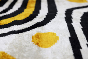 Yellow, Black & White Wave Pattern Velvet Throw Pillow – 16x24 in | Handmade Luxury Accent