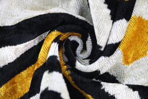 Yellow, Black & White Wave Pattern Velvet Throw Pillow – 16x24 in | Handmade Luxury Accent