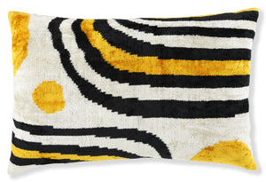 Yellow, Black & White Wave Pattern Velvet Throw Pillow – 16x24 in | Handmade Luxury Accent