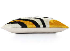 Yellow, Black & White Wave Pattern Velvet Throw Pillow – 16x24 in | Handmade Luxury Accent