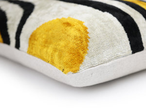 Yellow, Black & White Wave Pattern Velvet Throw Pillow – 16x24 in | Handmade Luxury Accent