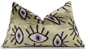 Surreal Eye Pattern Velvet Pillow – Handmade 16x24 Lumbar
