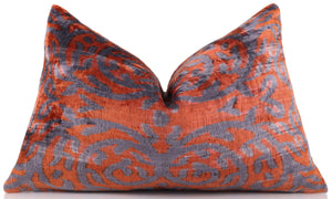 Burnt Orange & Lavender Damask Velvet Pillow – Handmade 16x24