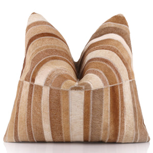 Handmade Cowhide Leather Patchwork Pillow 18x18 Inch | Real Hair-On Hide with Linen Back