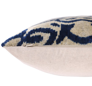 Indigo Ikat Velvet Pillow – Handmade 16x16 Square Accent Cushion