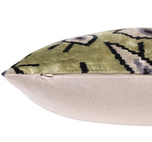 Handmade Evil Eye Silk Velvet Pillow – 16x16 Green & Black Cushion