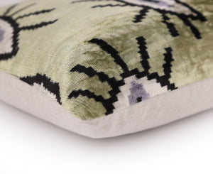 Handmade Evil Eye Silk Velvet Pillow – 16x16 Green & Black Cushion