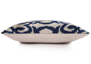 Indigo Ikat Velvet Pillow – Handmade 16x16 Square Accent Cushion