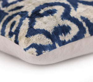 Indigo Ikat Velvet Pillow – Handmade 16x16 Square Accent Cushion