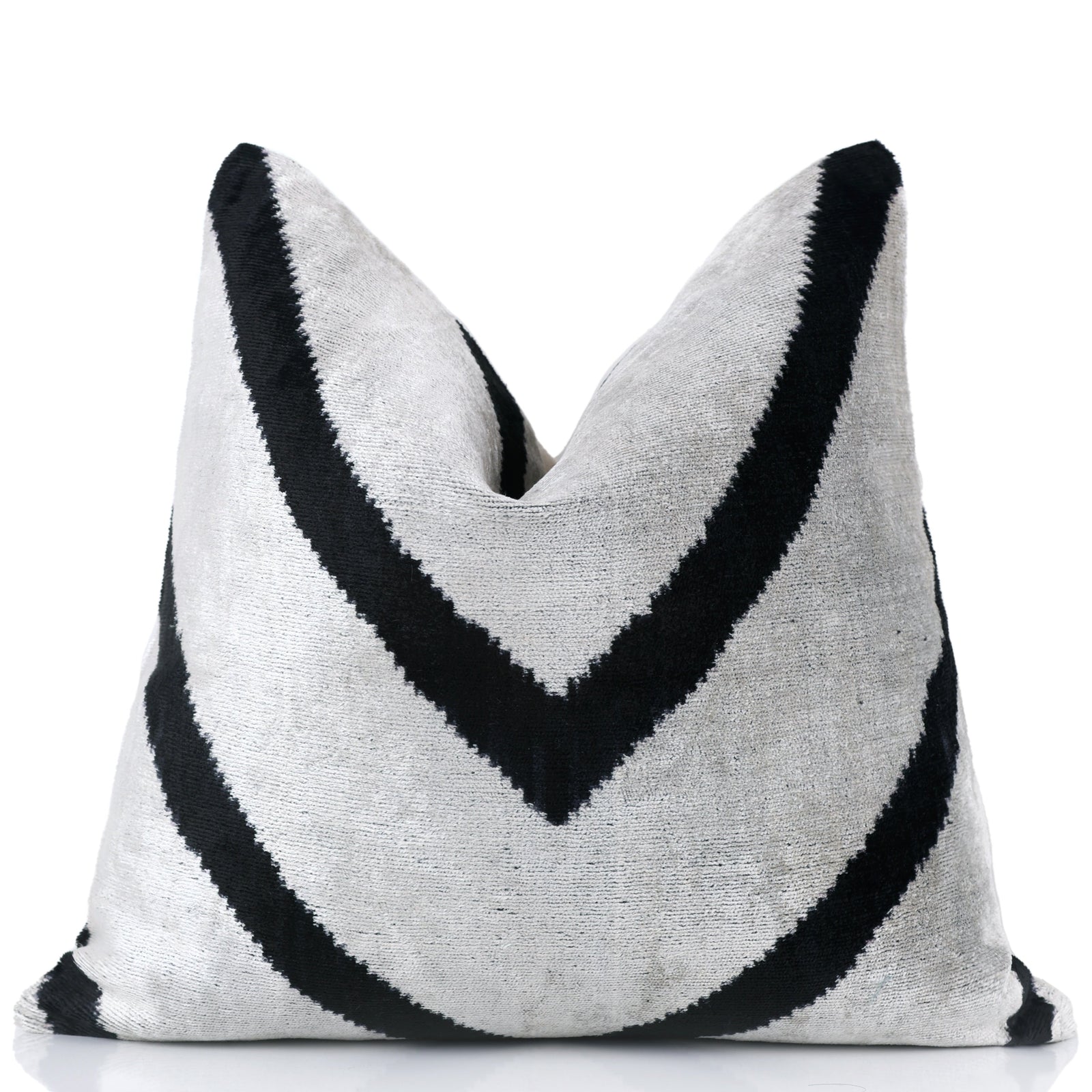 Chevron V Black & White Velvet Pillow – 16x16 Modern Handmade Throw Cushion