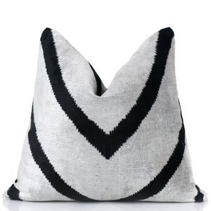 Chevron V Black & White Velvet Pillow – 16x16 Modern Handmade Throw Cushion