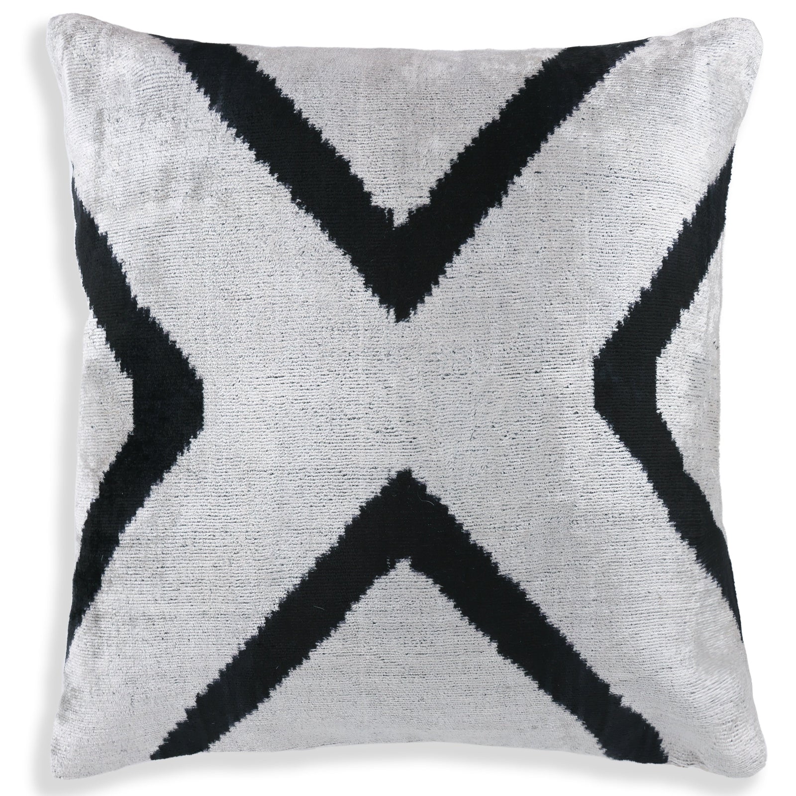 Modern Black & White Chevron Ikat Velvet Pillow – 16x16 Handmade Cushion