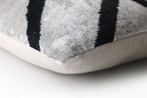 Modern Black & White Chevron Ikat Velvet Pillow – 16x16 Handmade Cushion