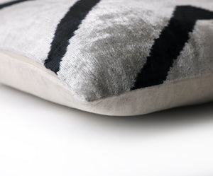 Modern Black & White Chevron Ikat Velvet Pillow – 16x16 Handmade Cushion