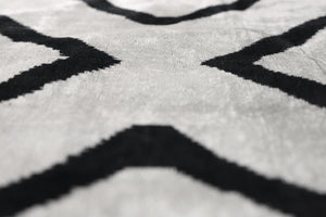 Modern Black & White Chevron Ikat Velvet Pillow – 16x16 Handmade Cushion