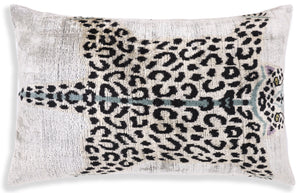 Luxury Leopard Print Silk Velvet Throw Pillow 16x24 – Handmade Animal Motif Lumbar Cushion