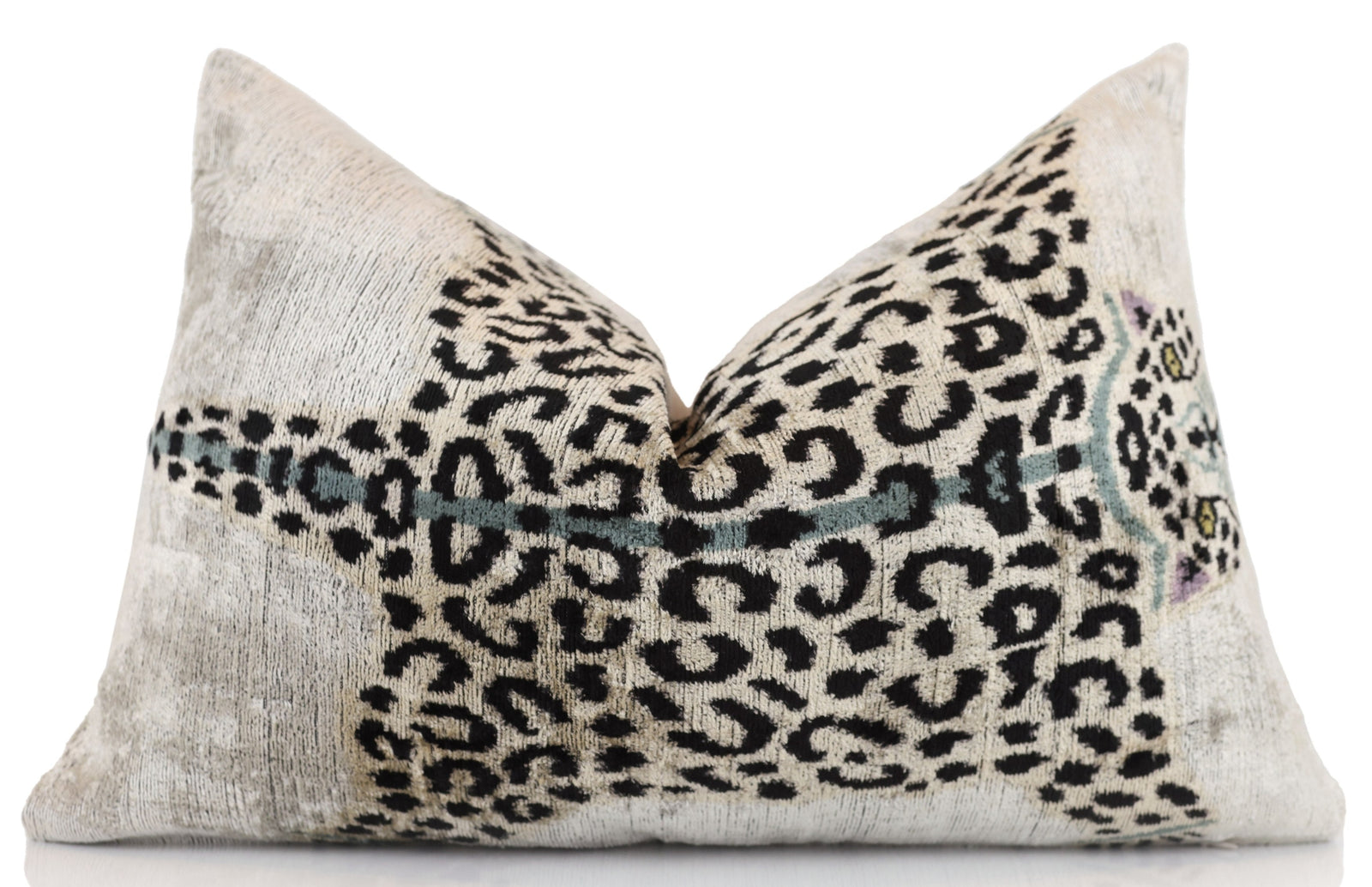 Luxury Leopard Print Silk Velvet Throw Pillow 16x24 – Handmade Animal Motif Lumbar Cushion