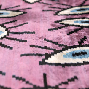 Luxury Pink Evil Eye Velvet Pillow 16x24 – Handmade Silk Lumbar Cushion with Bohemian Charm