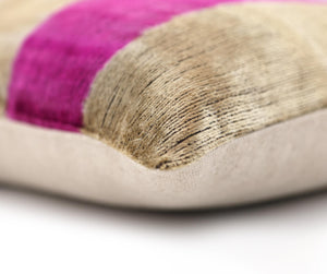 Luxury Silk Velvet Striped Throw Pillow 16x24 – Pink & Beige Handmade