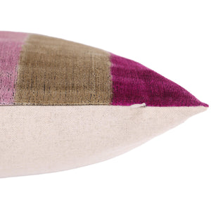 Luxury Silk Velvet Striped Throw Pillow 16x24 – Pink & Beige Handmade