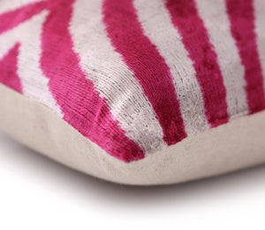 Luxury Silk Velvet Pillow 16x24 – Handmade Fuchsia & Ivory Concentric Lumbar Cushion