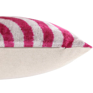Luxury Silk Velvet Pillow 16x24 – Handmade Fuchsia & Ivory Concentric Lumbar Cushion