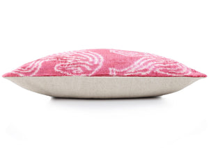 Pink White Zebra Silk Velvet Pillow – 20x20 Handmade Ikat Animal Cushion