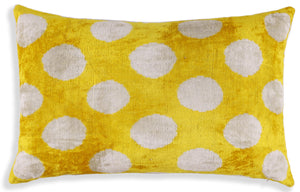 Luxury Silk Velvet Pillow 16x24 – Handmade Yellow Polka Dot Lumbar Cushion