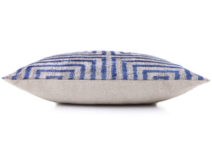 Luxury Silk Velvet Pillow 16x24 – Handmade Blue Geometric Square Lumbar Cushion