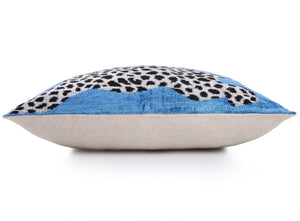 Luxury Blue Leopard Velvet Pillow 16x24 – Handmade Silk Lumbar Cushion with Bold Animal Print