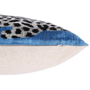 Luxury Blue Leopard Velvet Pillow 16x24 – Handmade Silk Lumbar Cushion with Bold Animal Print